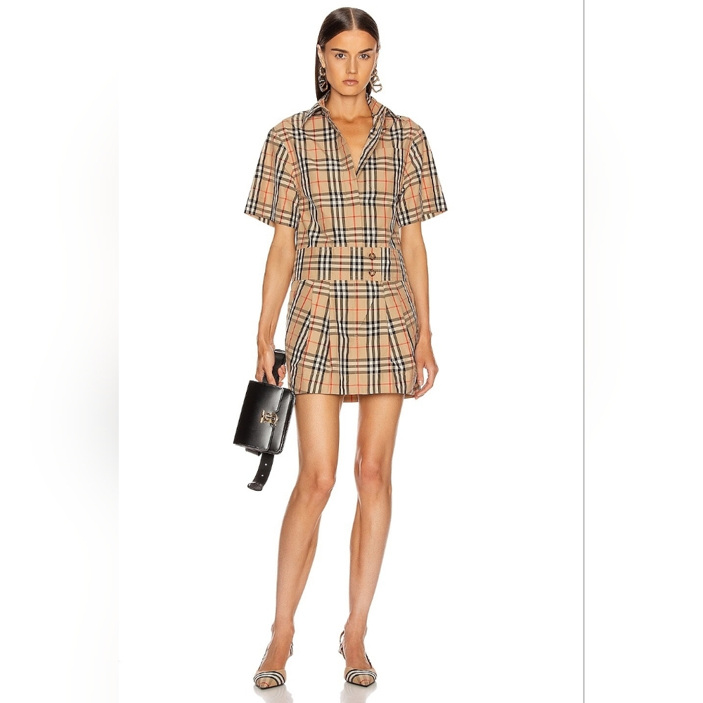 Burberry Plaid Short Sleeve Jayniie Dress Archive Beige